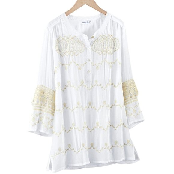 Coldwater Creek Tops - Coldwater Creek Serendipity Tunic Top MED Embroidered Lace Silky Elegant India